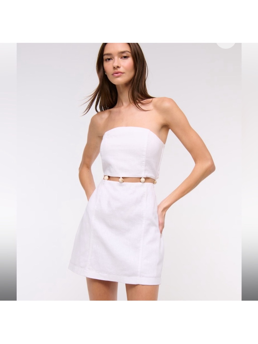 Abercrombie & Fitch Strapless White Mini Dress with Pearl Trim - Picture 1 of 4